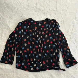 Madewell Black Floral Multicolor Wrap Top Blouse Side Tie Size Small